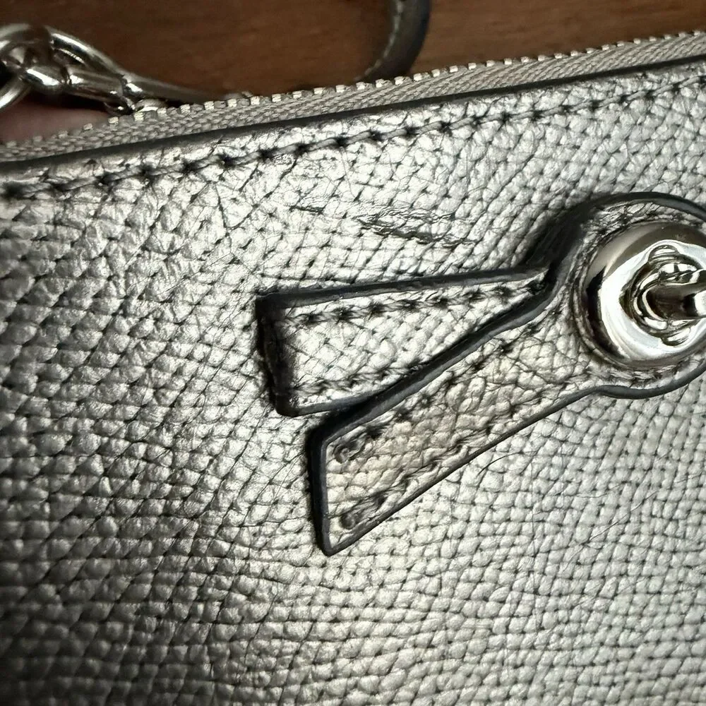 COACH Metallic Gunmetal Silver Leather Wristlet Wallet Clutch